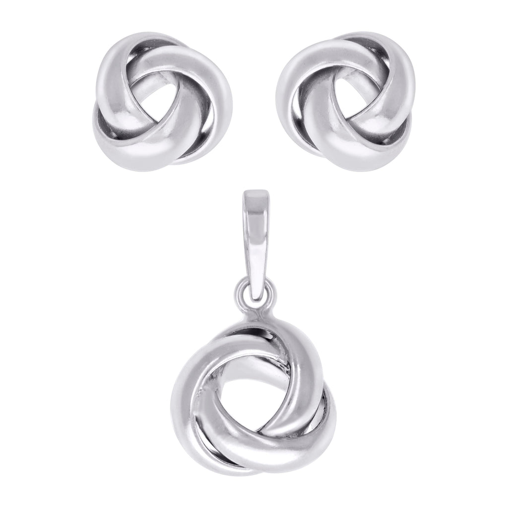 925 Sterling Silver Womens Love Knot Earrings And Pendant Set