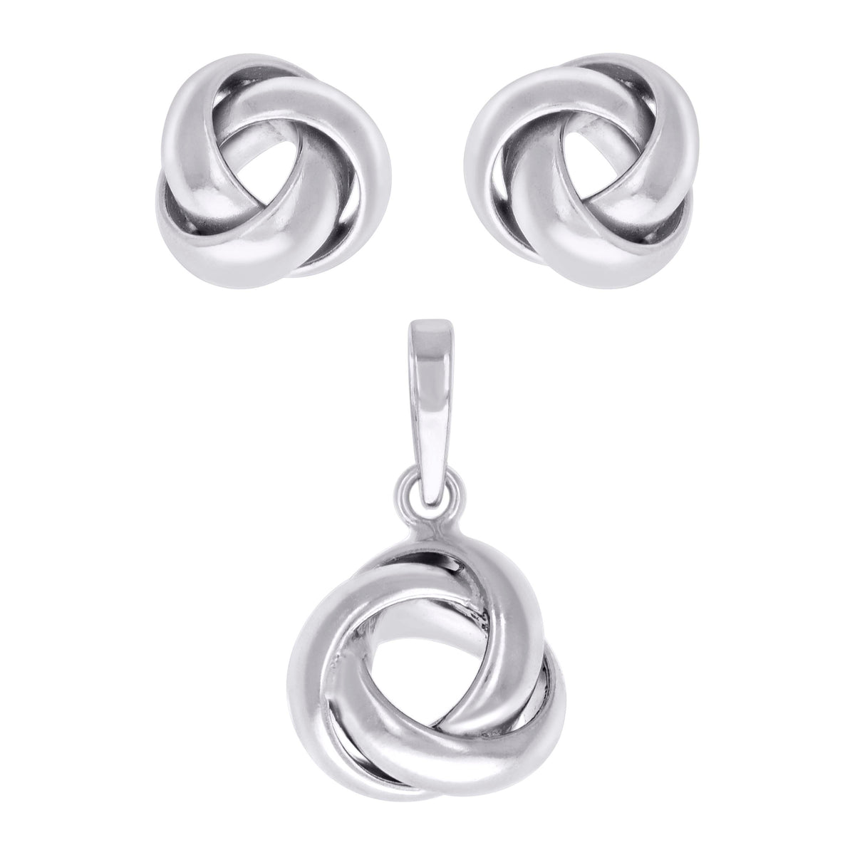 925 Sterling Silver Womens Love Knot Earrings And Pendant Set