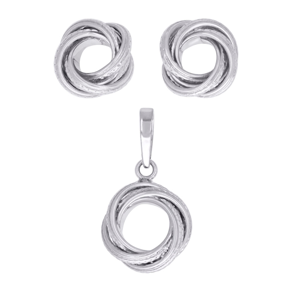 925 Sterling Silver Womens Love Knot Earrings And Pendant Set