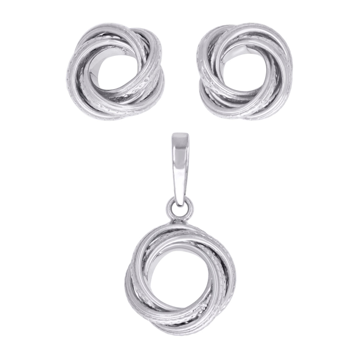 925 Sterling Silver Womens Love Knot Earrings And Pendant Set