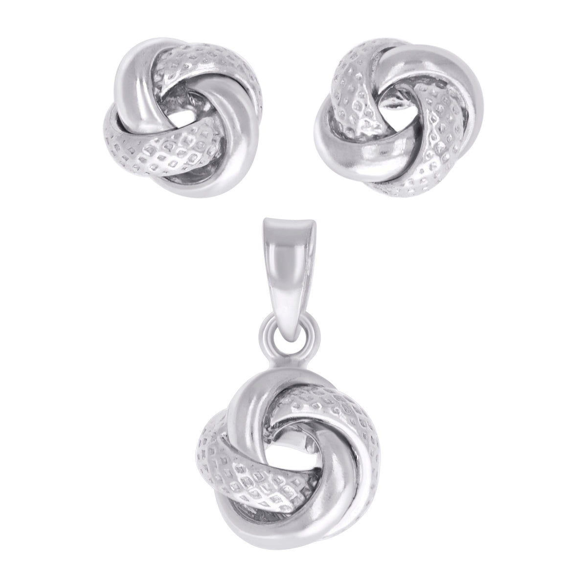 925 Sterling Silver Womens Love Knot Earrings And Pendant Set