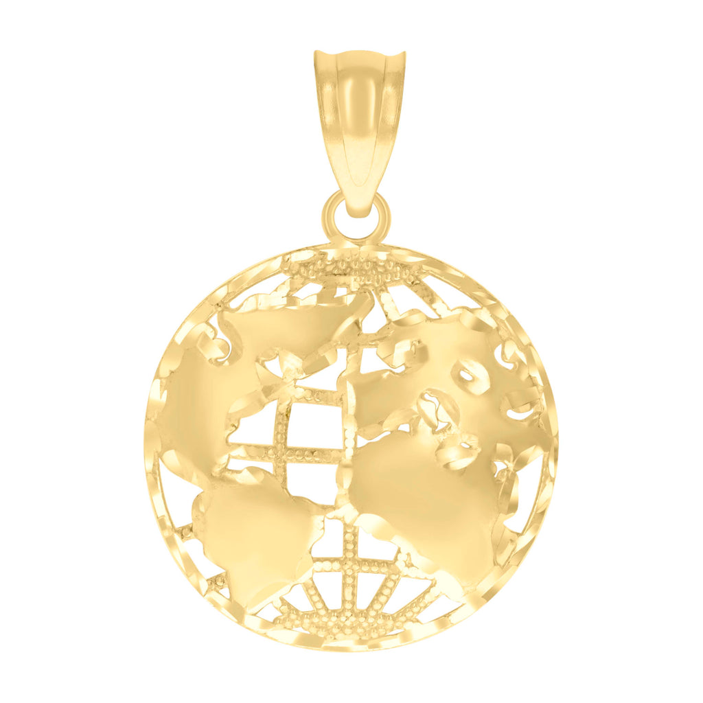 10K Yellow Gold Mens World Map Charm Pendant