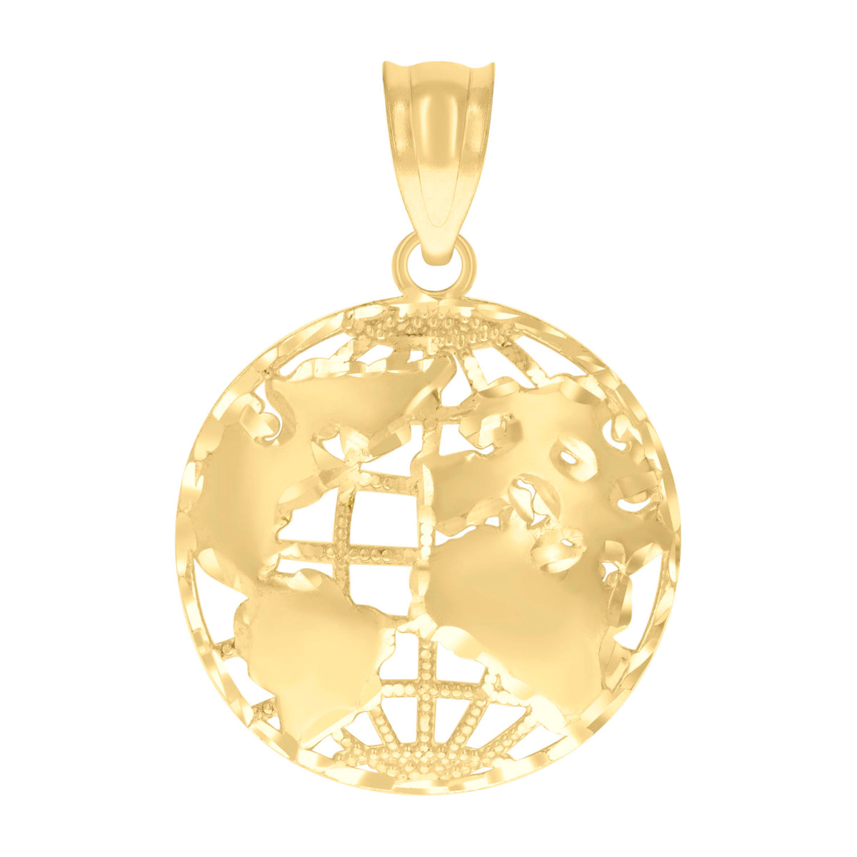 10K Yellow Gold Mens World Map Charm Pendant