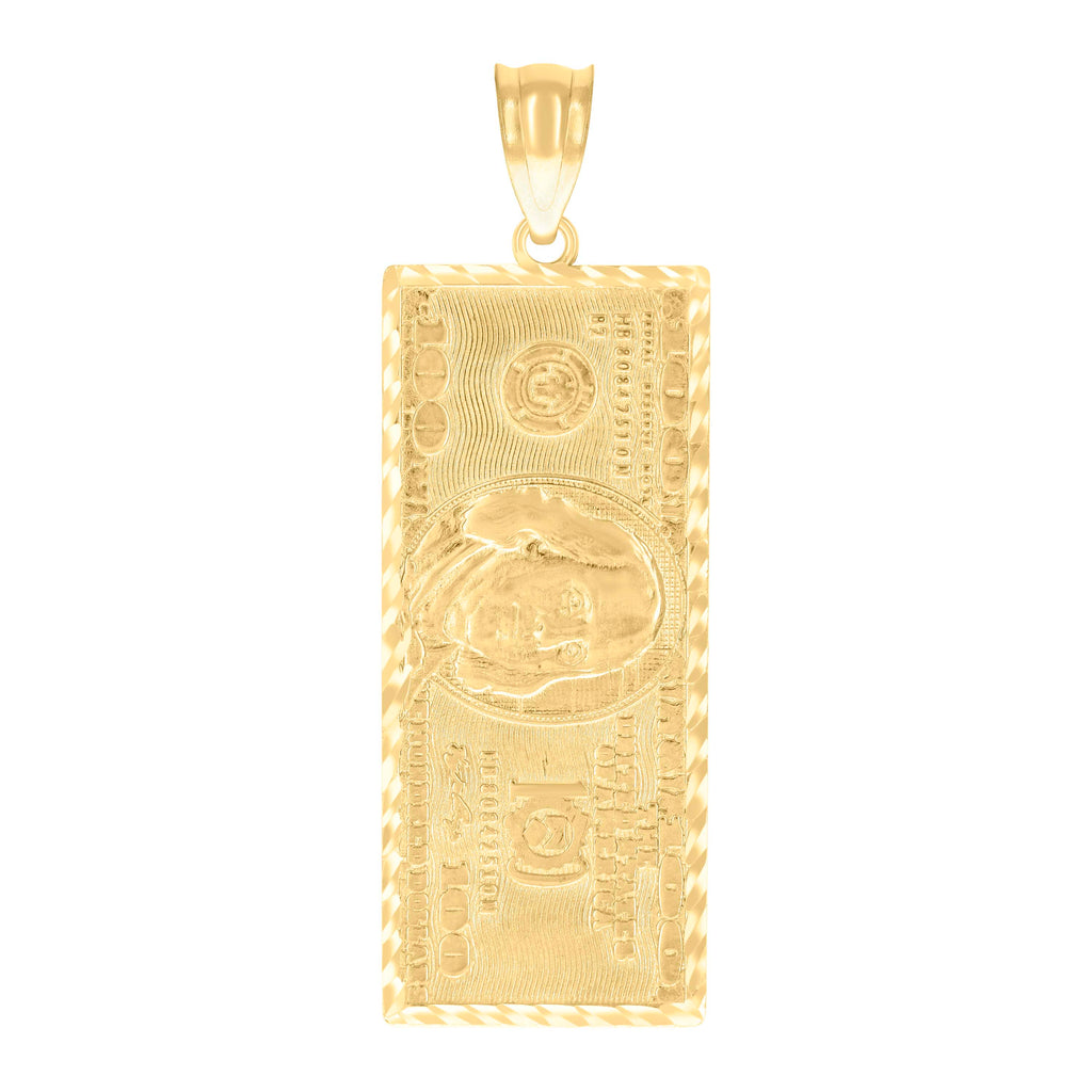 10K Yellow Gold Mens 100 Dollar Bill Currency Charm Pendant