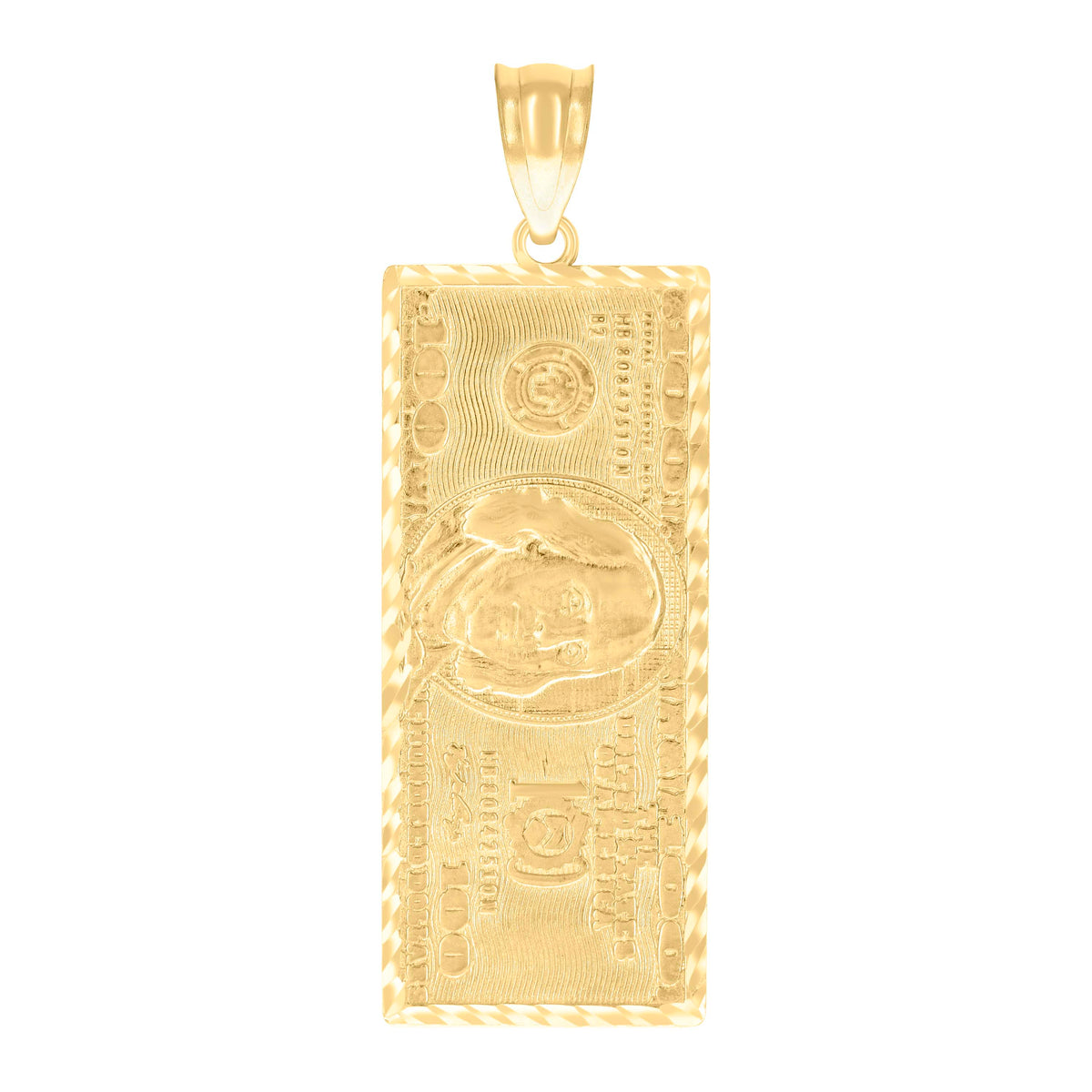 10K Yellow Gold Mens 100 Dollar Bill Currency Charm Pendant