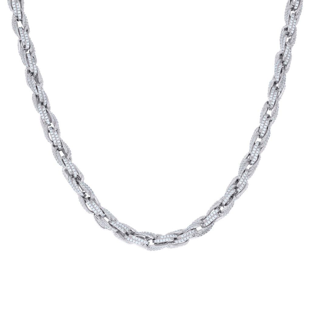 925 Sterling Silver 15.07ct Moissanite 6mm Twisted Rope Chain Necklace Size 18 Inches