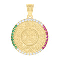 10K Yellow Gold Mens Green/Purple White Cubic-Zirconia Aztec Calendar Fashion Charm Pendant