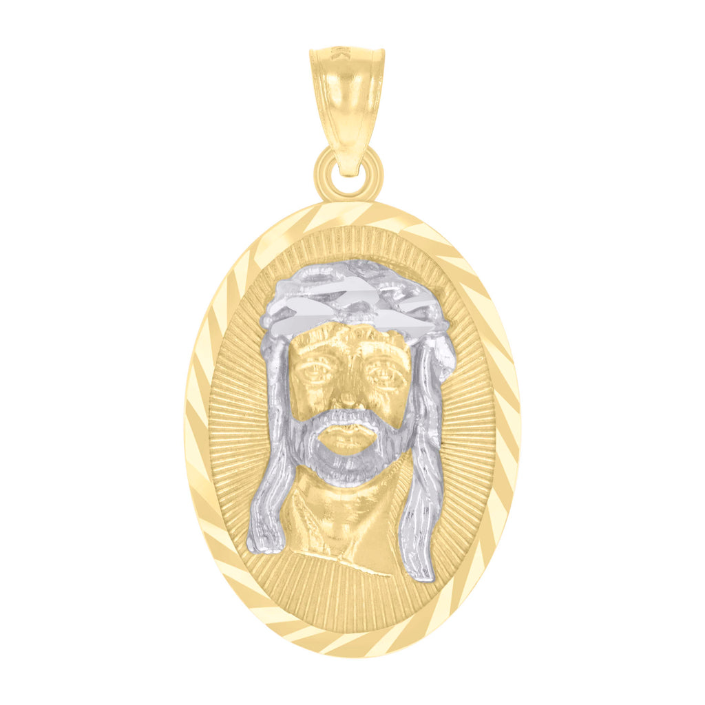 10K Two-tone Gold Mens Jesus Religious Charm Pendant