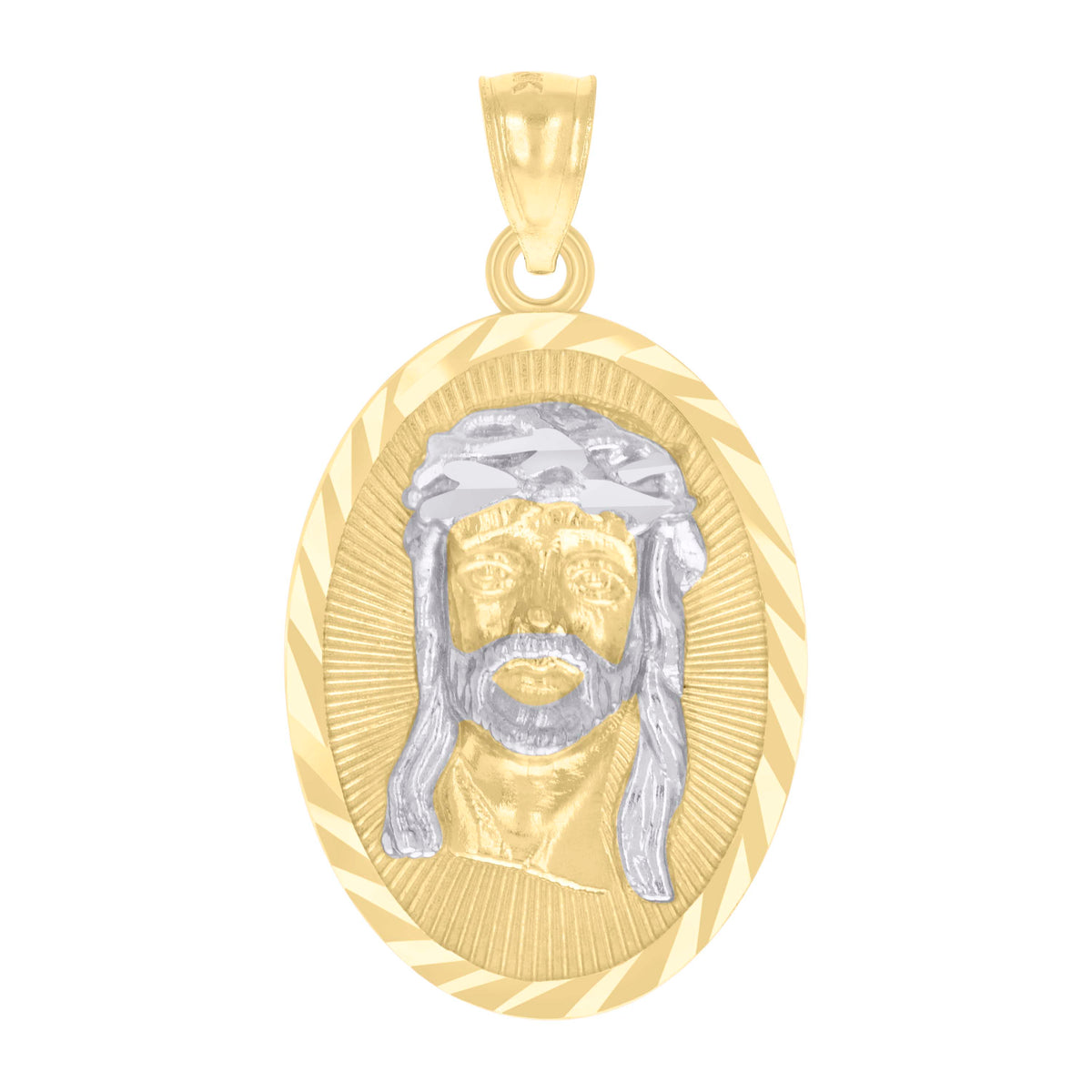10K Two-tone Gold Mens Jesus Religious Charm Pendant