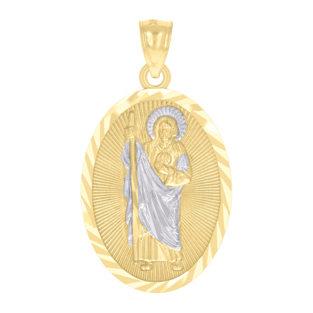 10K Two-tone Gold Mens St. Jude Religious Charm Pendant