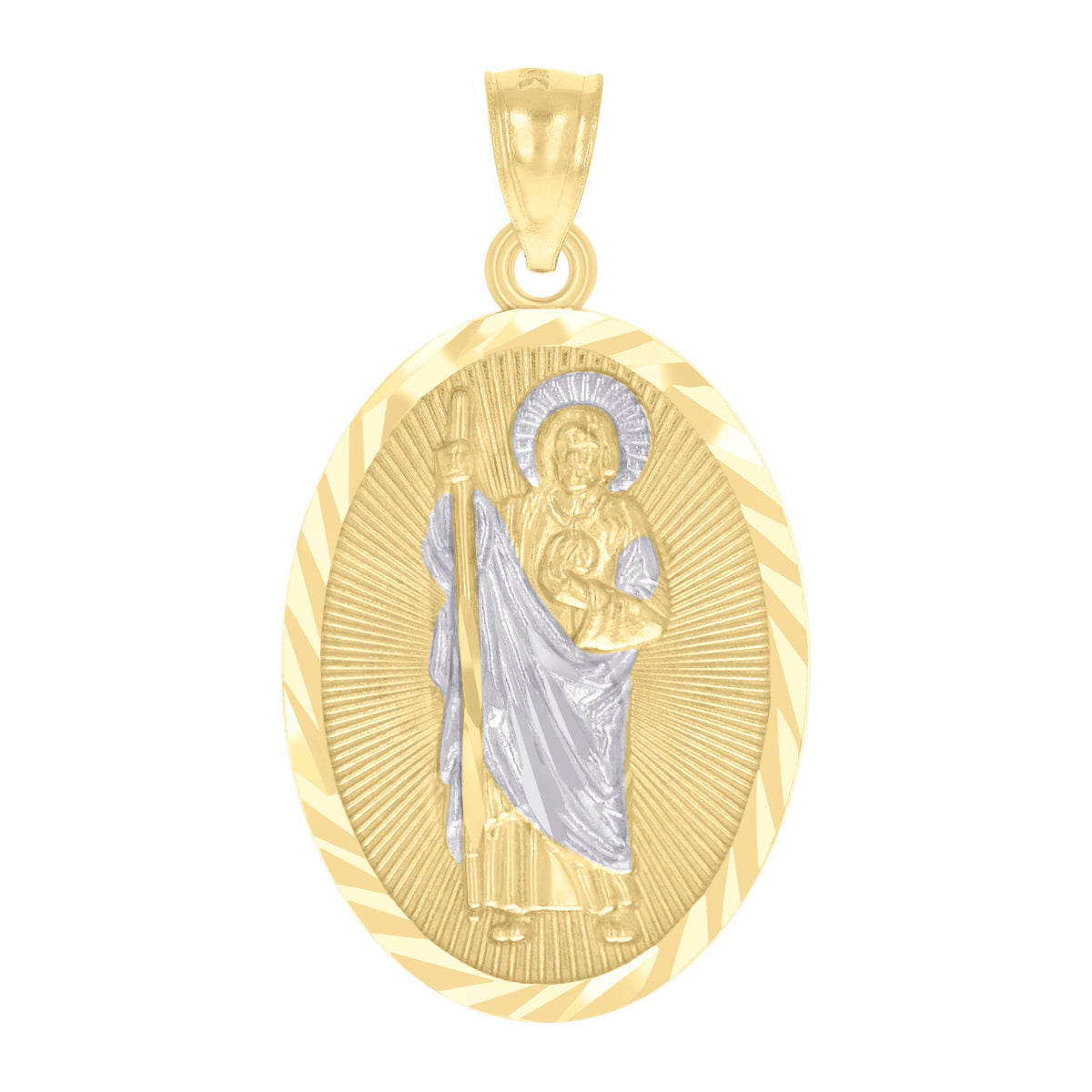 10K Two-tone Gold Mens St. Jude Religious Charm Pendant