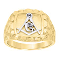 10K Two-tone Gold Mens Textured Masonic Symbol Religious Ring
