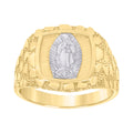 10K Two-tone Gold Mens Textured Guadalupe Religious Ring