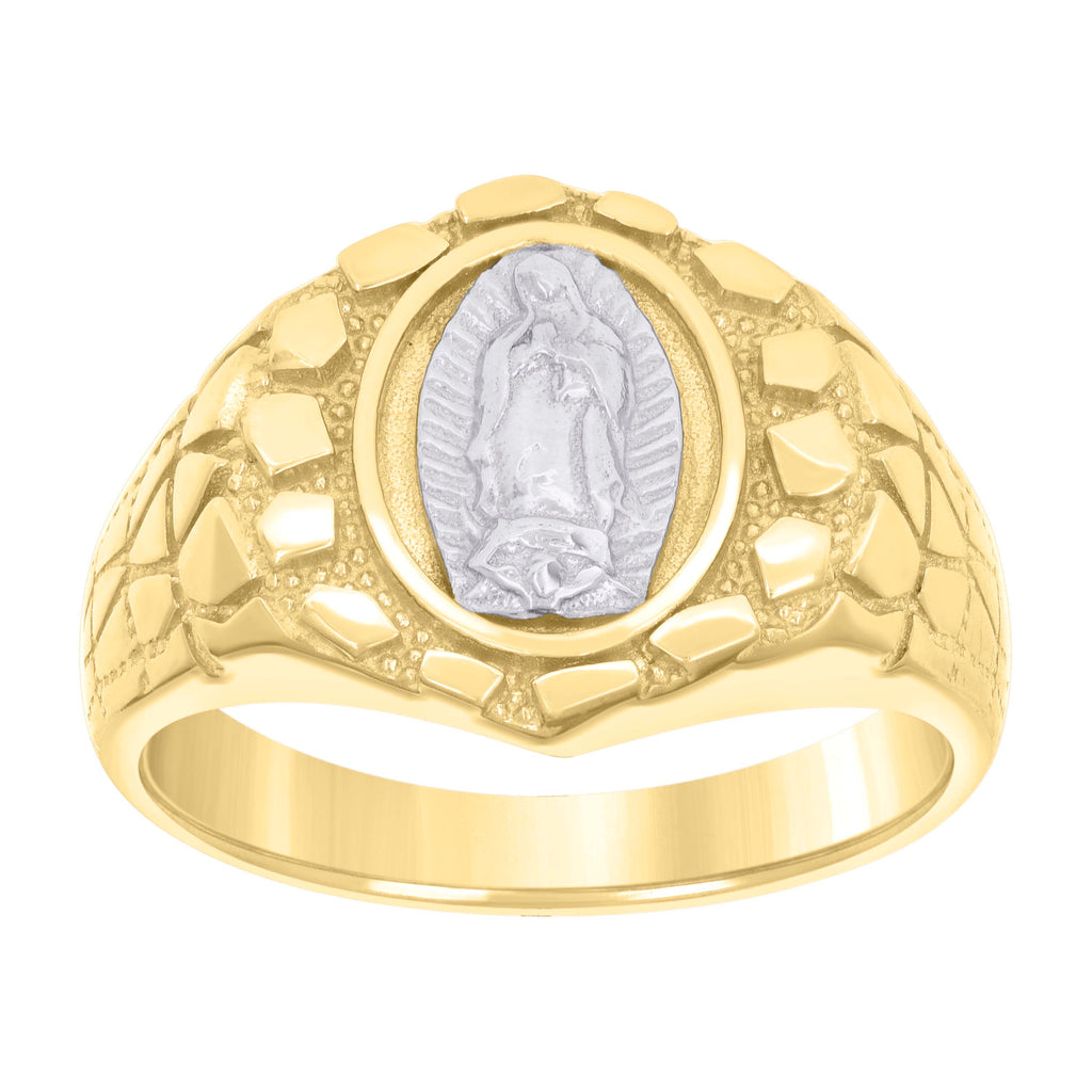 10K Two-tone Gold Mens Guadalupe Religious Nugget Ring