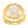 10K Two-tone Gold Mens Diamond-Cut Jesus Religious Ring