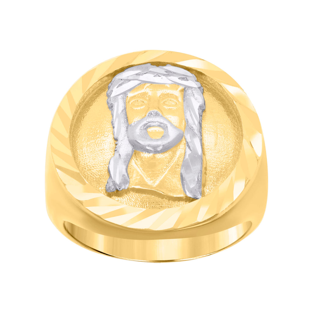 14K Two-tone Gold Mens Jesus Religious Ring