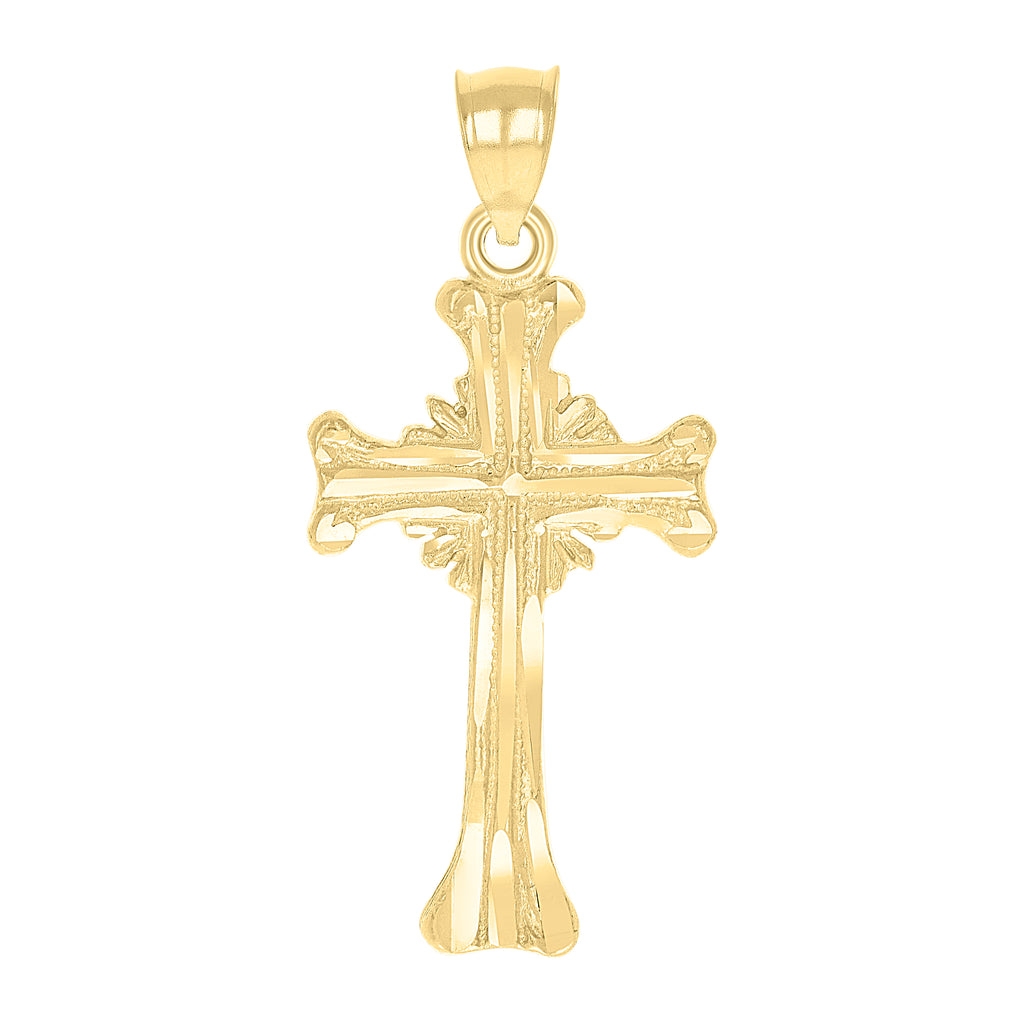 10K Yellow Gold Unisex Diamond-Cut Textured Cross Religious Charm Pendant