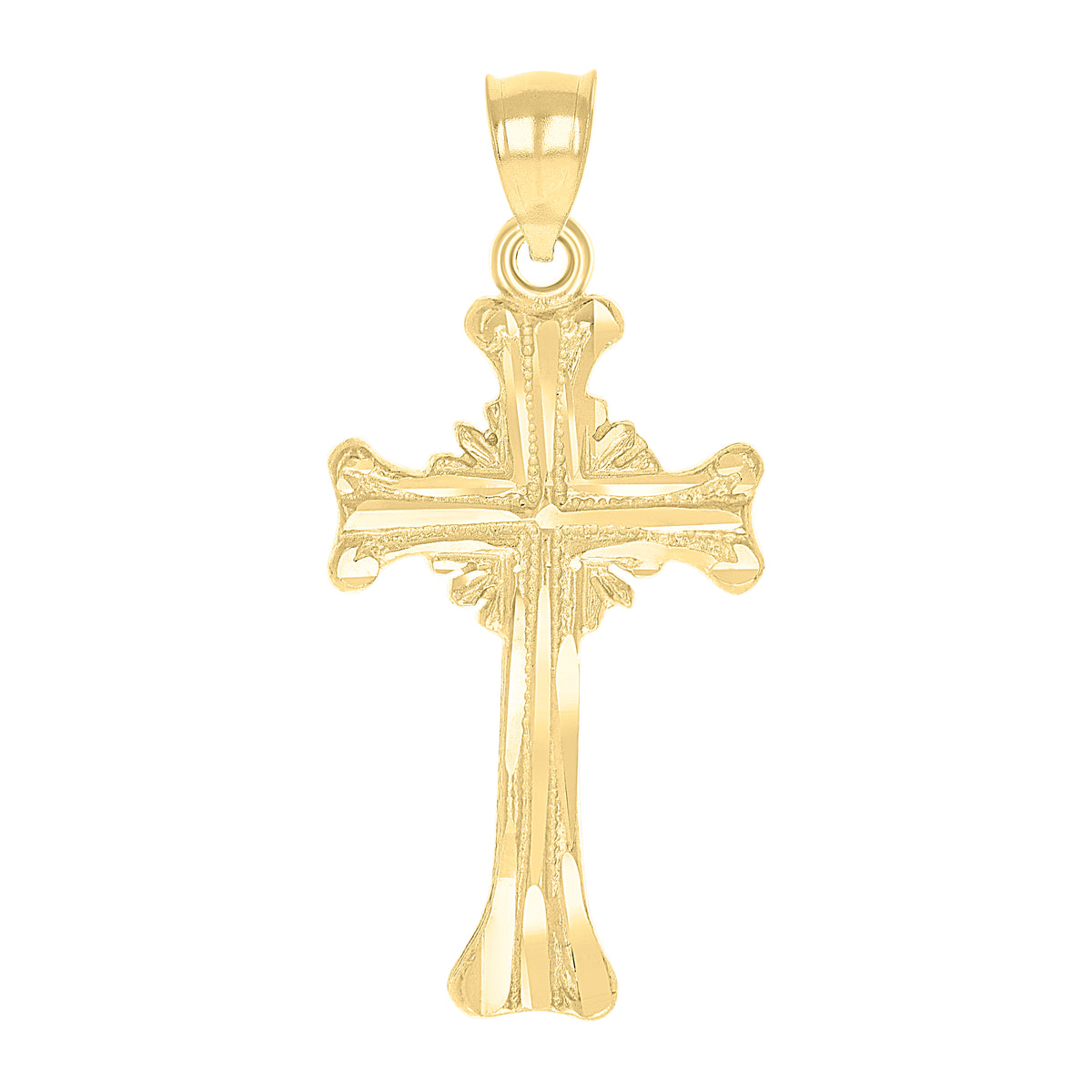 10K Yellow Gold Unisex Diamond-Cut Textured Cross Religious Charm Pendant