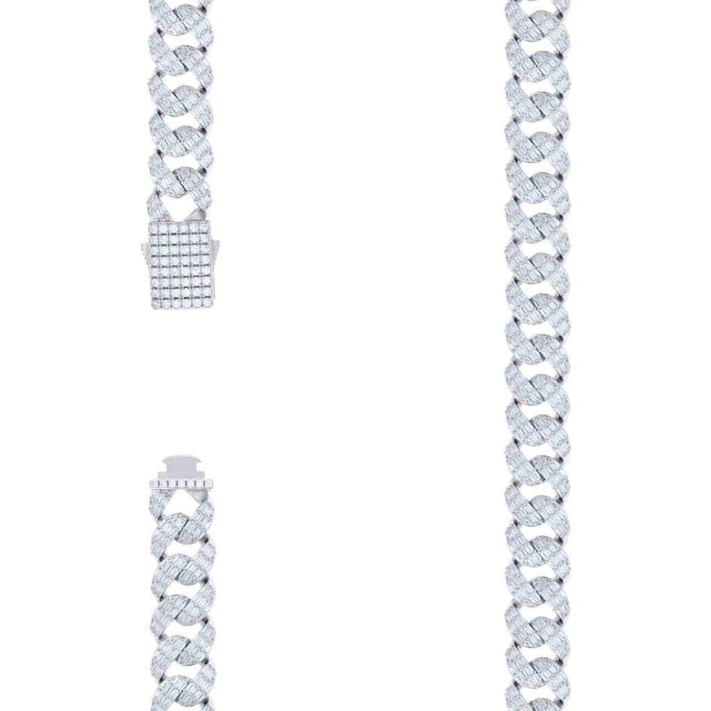 925 Sterling Silver Baguette Round Cubic-Zirconia Fancy Cuban Necklace Size 22 Inches