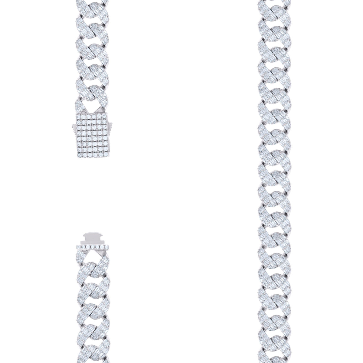 925 Sterling Silver Baguette Round Cubic-Zirconia Fancy Cuban Necklace Size 22 Inches