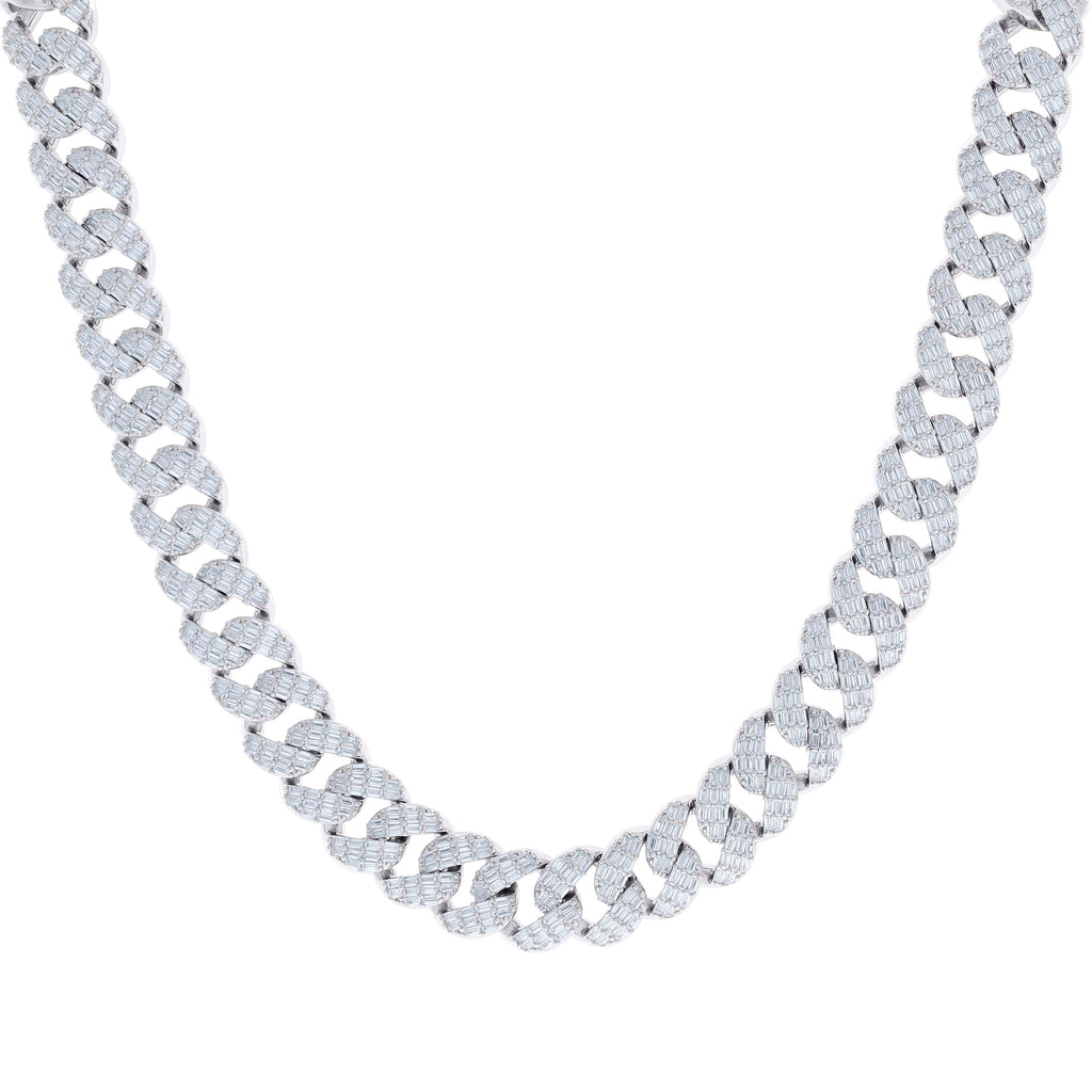 925 Sterling Silver Baguette Round Cubic-Zirconia Fancy Cuban Necklace Size 22 Inches
