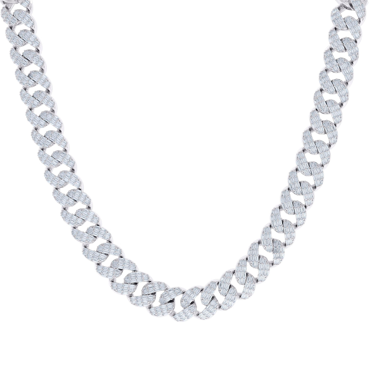 925 Sterling Silver Baguette Round Cubic-Zirconia Fancy Cuban Necklace Size 22 Inches