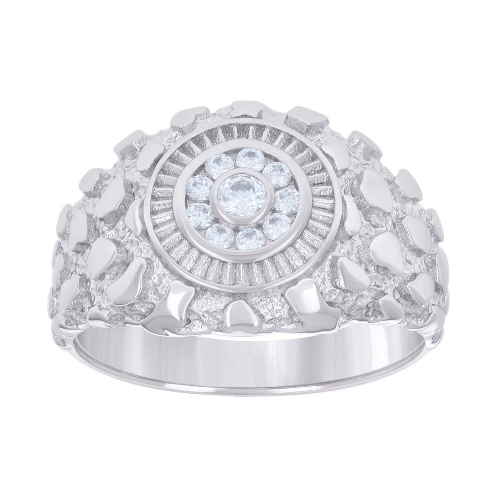 925 Sterling Silver Mens Cubic-Zirconia Nugget Fashion Ring Size 9