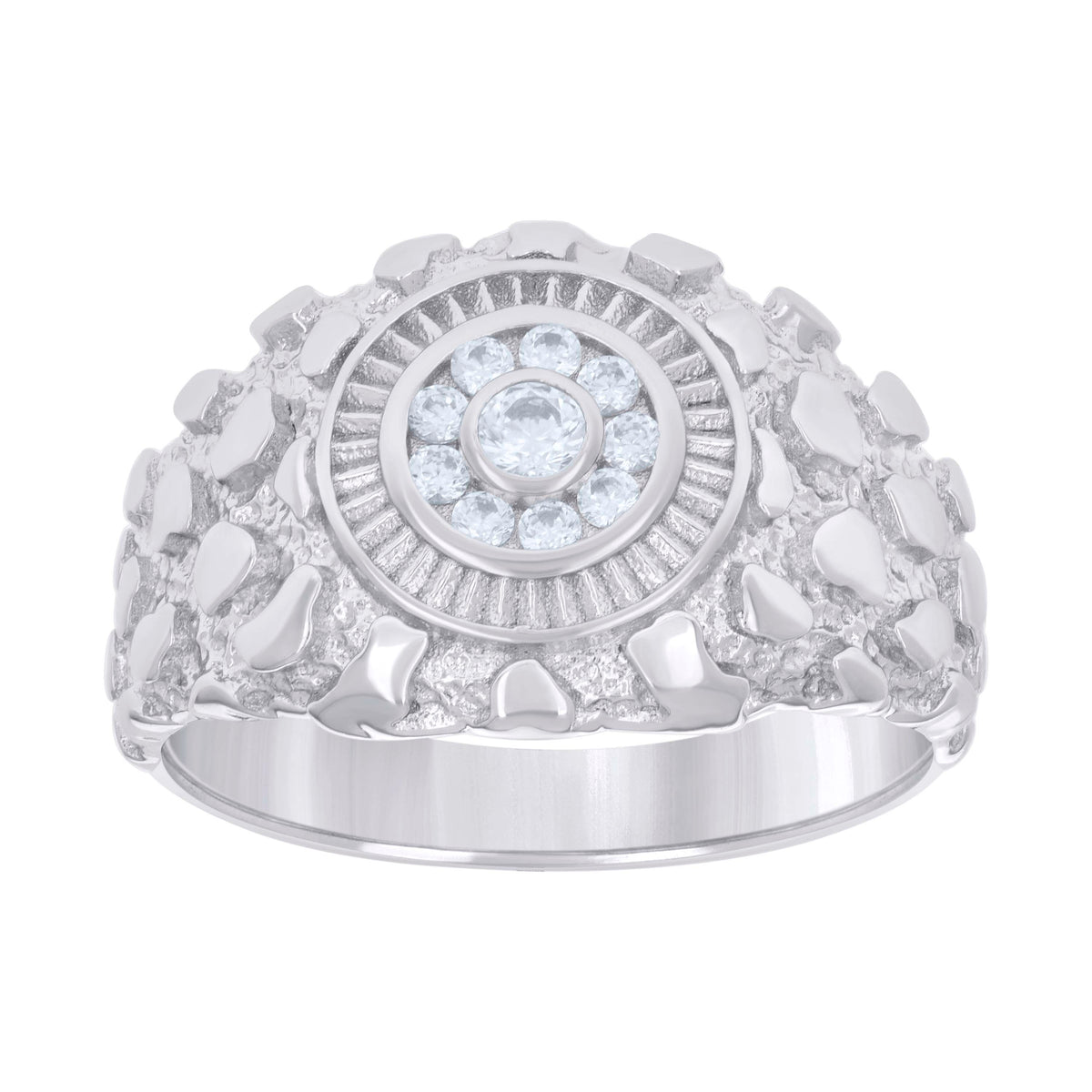 925 Sterling Silver Mens Cubic-Zirconia Nugget Fashion Ring Size 9