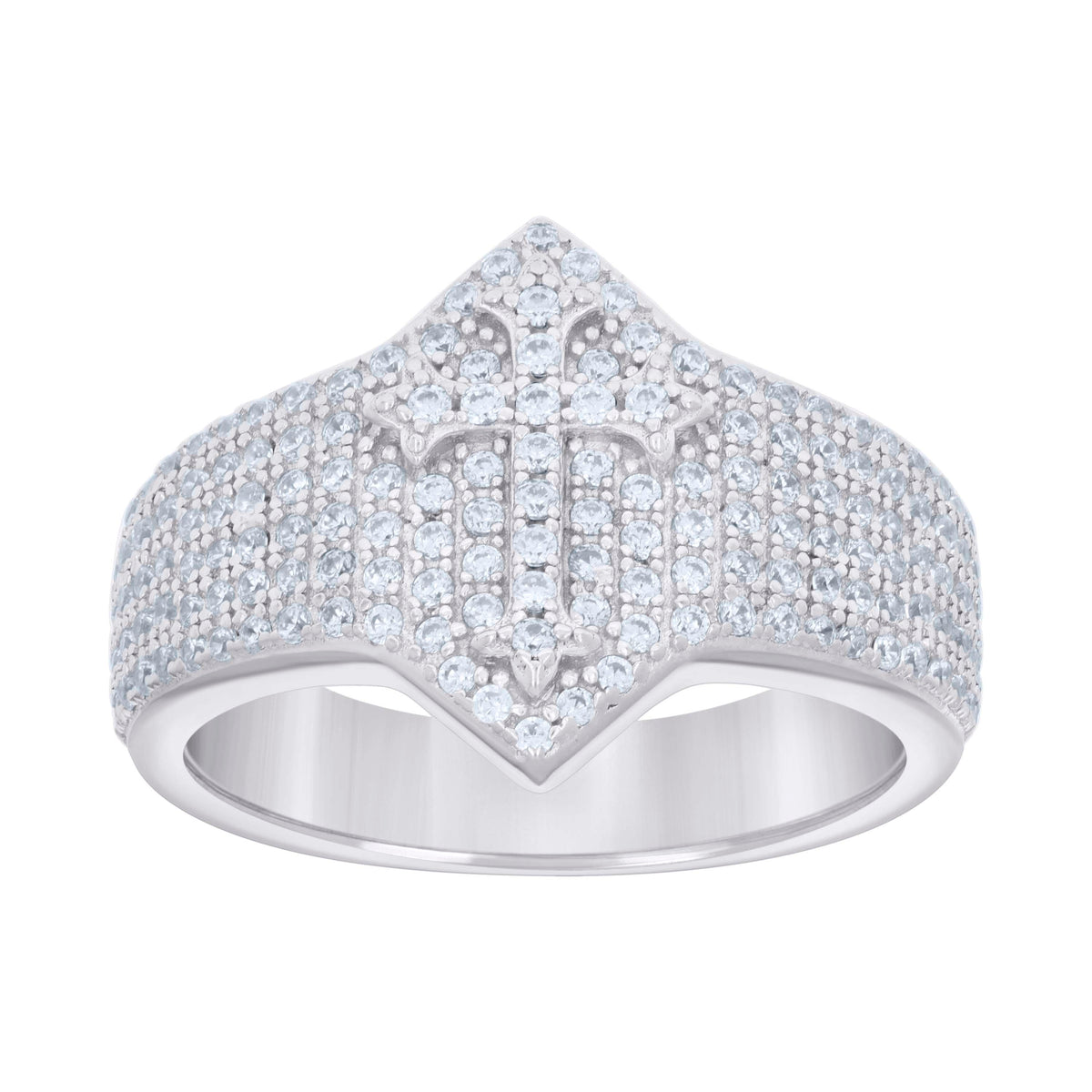 925 Sterling Silver Mens Cubic-Zirconia Cross Religious Ring Size 9
