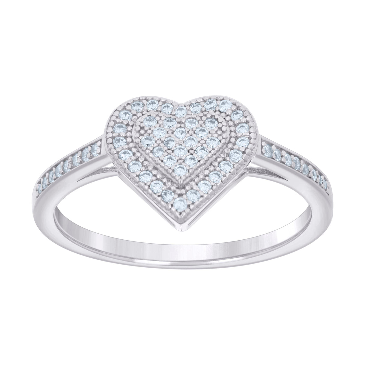 925 Sterling Silver Womens Cubic-Zirconia Heart Ring Size 7