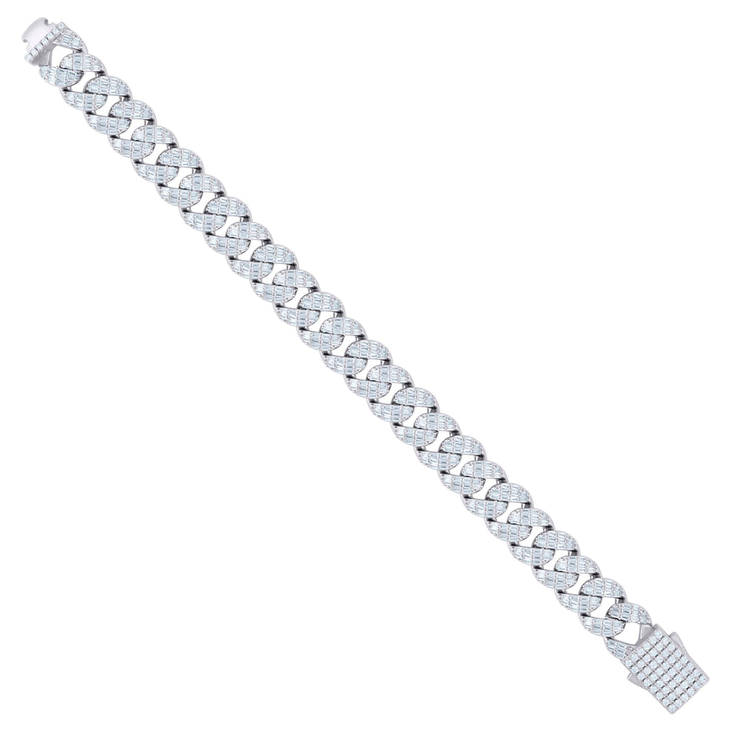 925 Sterling Silver Baguette Round Cubic-Zirconia Fancy Cuban Chain Bracelet Size 8 Inches