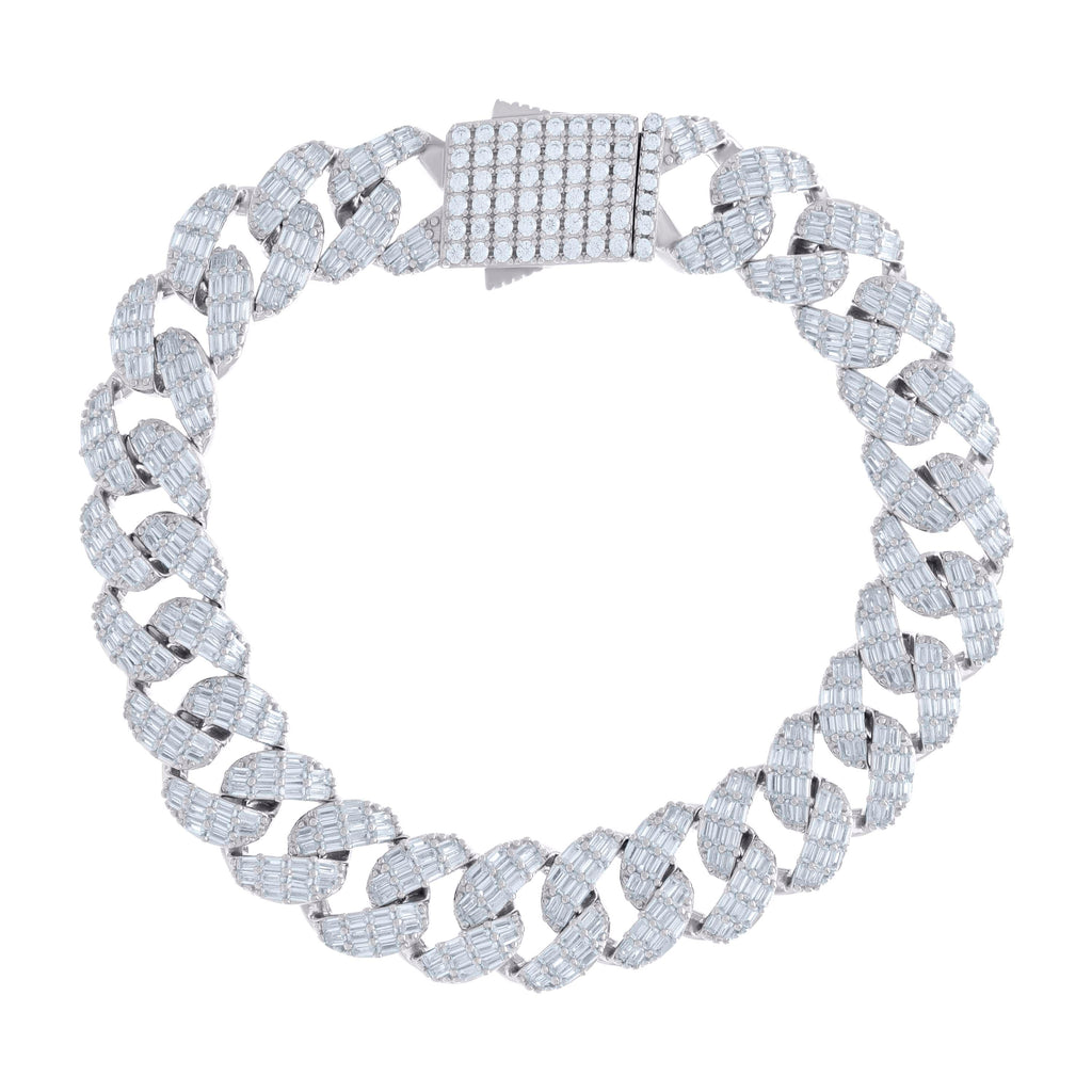 925 Sterling Silver Baguette Round Cubic-Zirconia Fancy Cuban Chain Bracelet Size 8 Inches