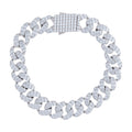 925 Sterling Silver Baguette Round Cubic-Zirconia Fancy Cuban Chain Bracelet Size 8 Inches