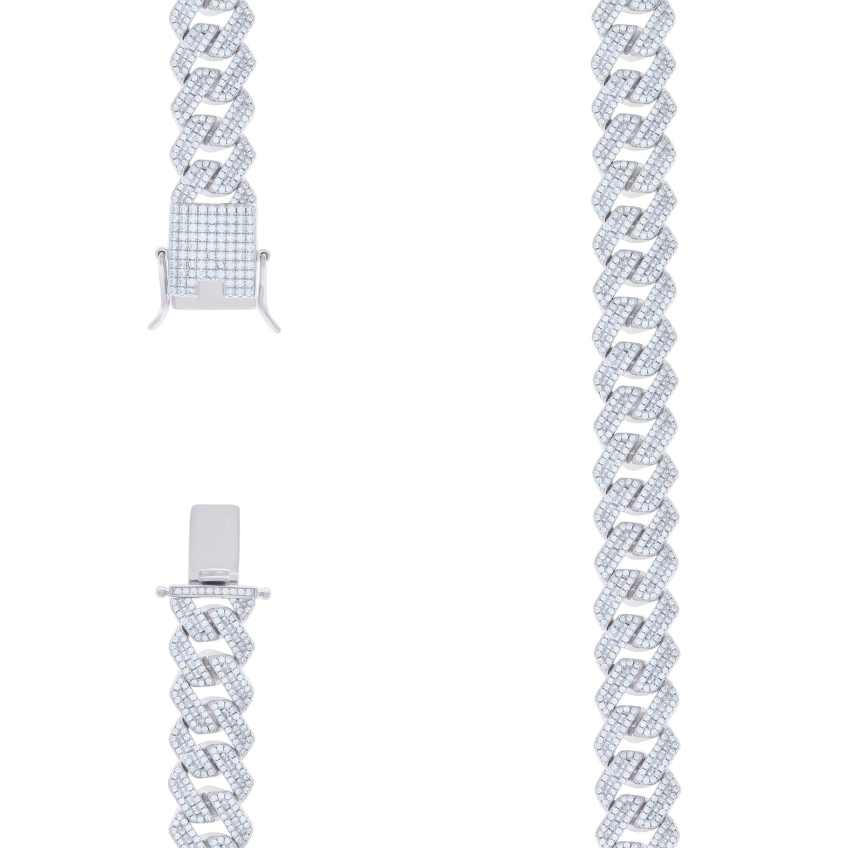 925 Sterling Silver Baguette Round Cubic-Zirconia Fancy Cuban Necklace Size 26 Inches