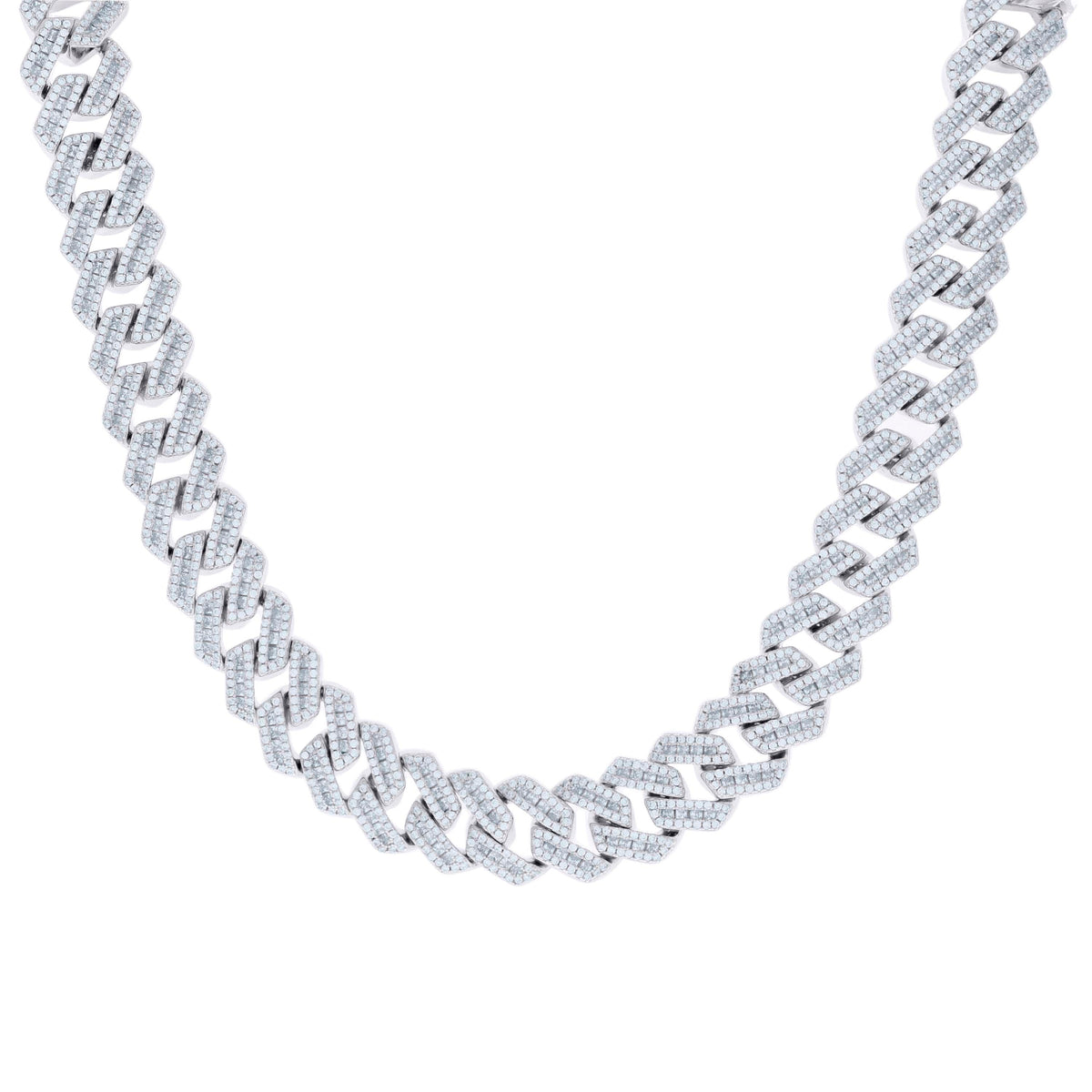 925 Sterling Silver Baguette Round Cubic-Zirconia Fancy Cuban Necklace Size 26 Inches