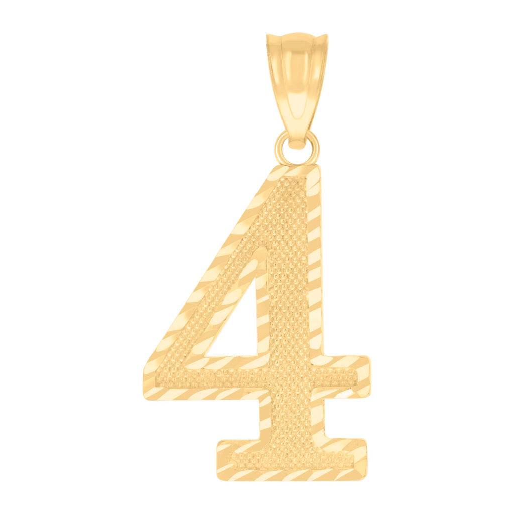 10K Yellow Gold Unisex Number 4 Charm Pendant