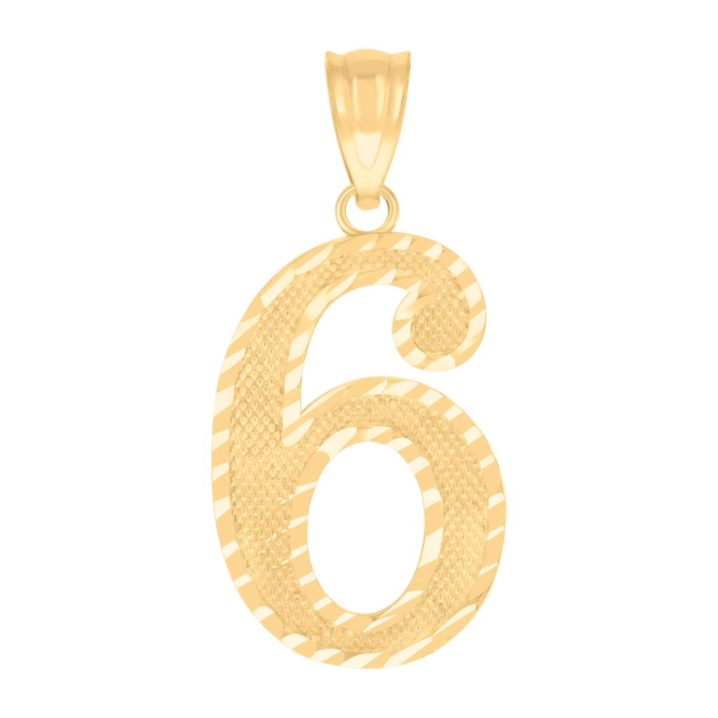 10K Yellow Gold Unisex Number 6 Charm Pendant