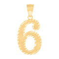 10K Yellow Gold Unisex Number 6 Charm Pendant