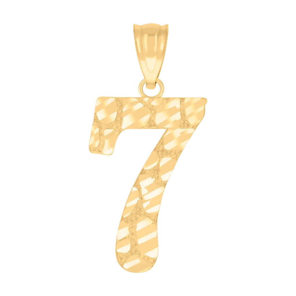 10K Yellow Gold Unisex Number 7 Nugget Charm Pendant