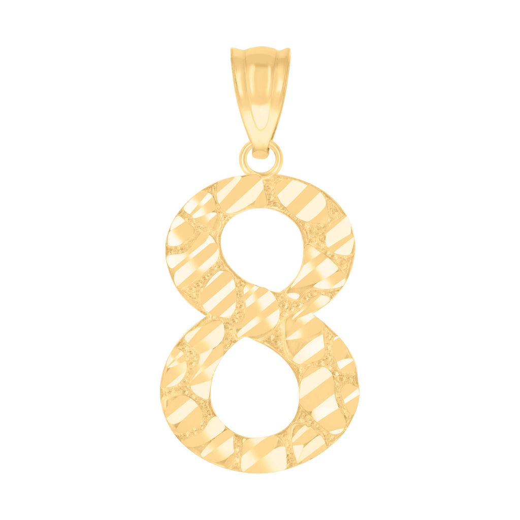 10K Yellow Gold Unisex Number 8 Nugget Charm Pendant