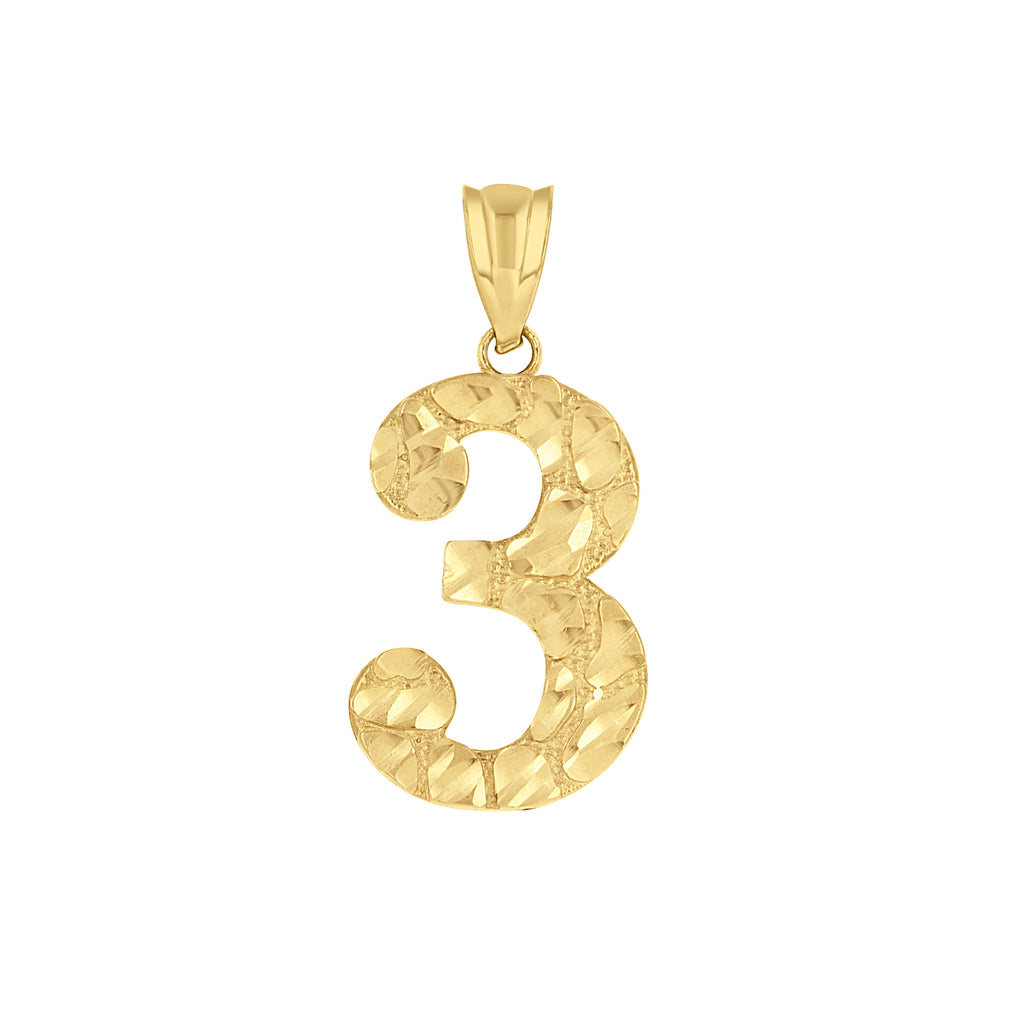 14K Gold Number "3" Pendant