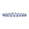 925 Sterling Silver Womens Blue White Cubic-Zirconia Heart Link Fashion Bracelet Size 7 Inches