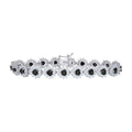 925 Sterling Silver Womens Black White Cubic-Zirconia Heart Link Fashion Bracelet Size 7 Inches