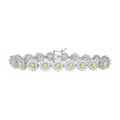 925 Sterling Silver Womens Yellow White Cubic-Zirconia Heart Link Fashion Bracelet Size 7 Inches