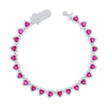 925 Sterling Silver Womens White Pink Round Heart Cubic-Zirconia Hearts Link Bracelet Size 7 Inches