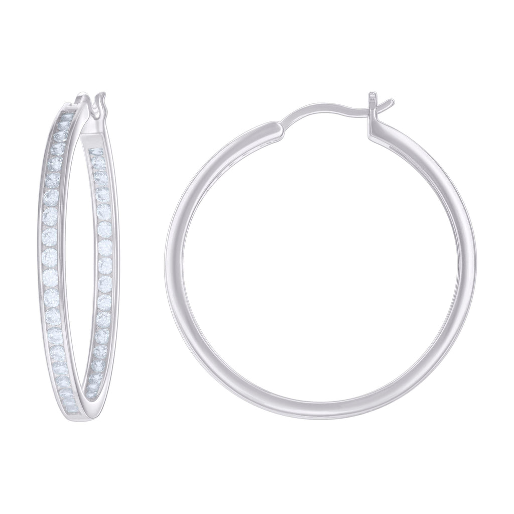 925 Sterling Silver Womens Cubic-Zirconia Inside-Out 3mm-36 Hoop Earrings