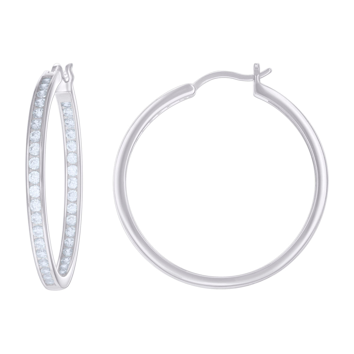 925 Sterling Silver Womens Cubic-Zirconia Inside-Out 3mm-36 Hoop Earrings