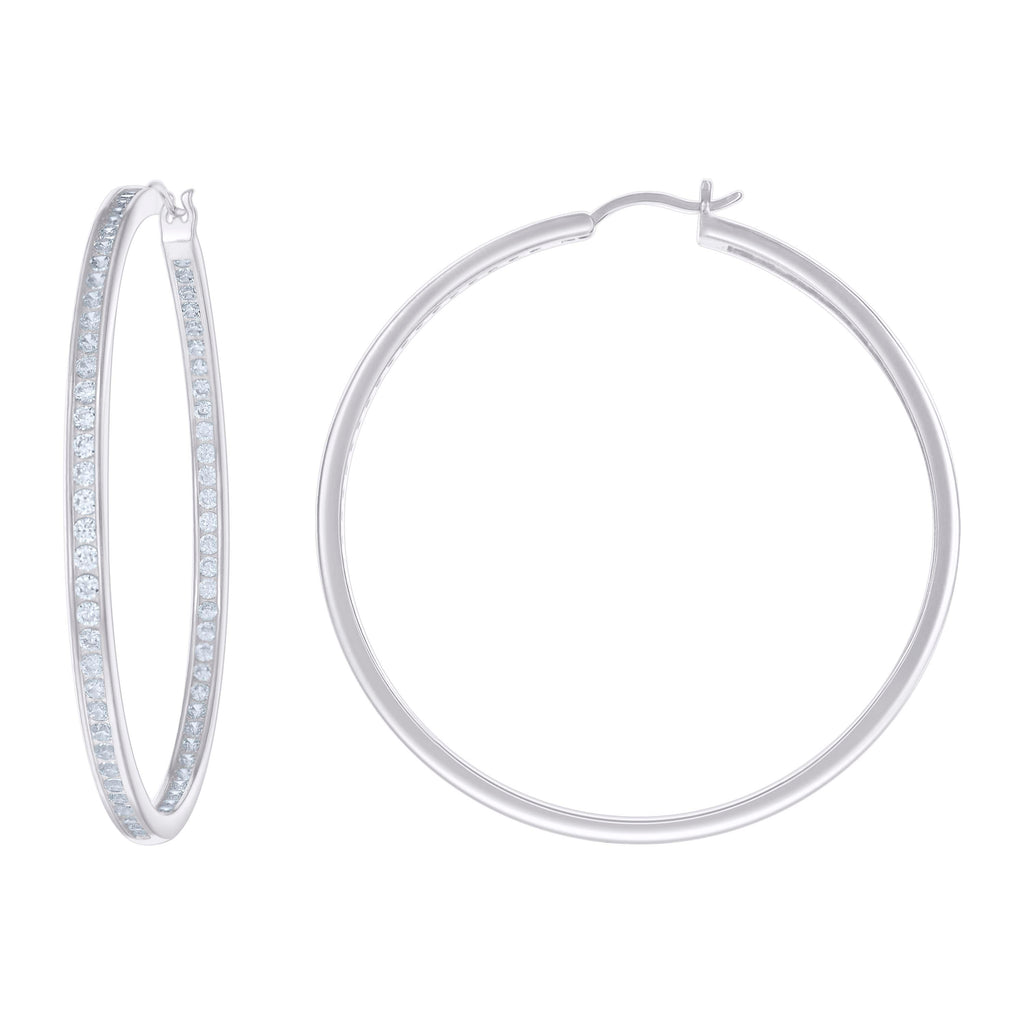 925 Sterling Silver Womens Cubic-Zirconia Inside-Out 3mm-56 Hoop Earrings