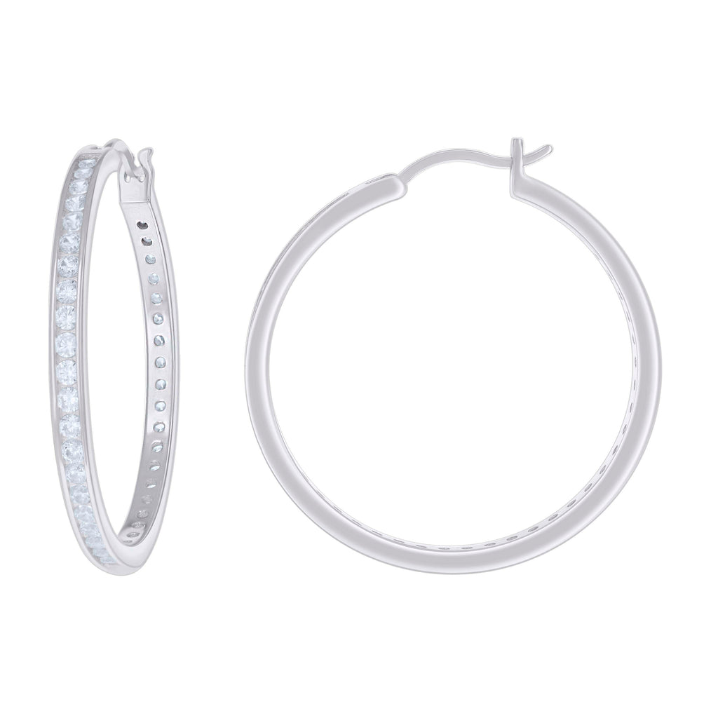 925 Sterling Silver Womens Cubic-Zirconia 3mm-36 Hoop Earrings