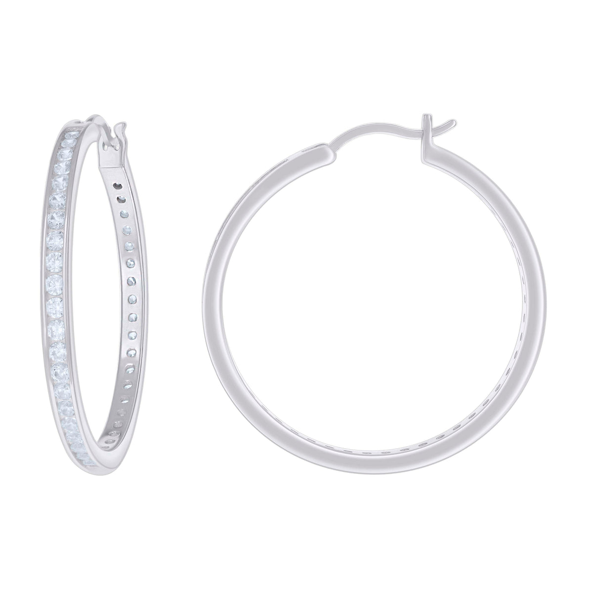 925 Sterling Silver Womens Cubic-Zirconia 3mm-36 Hoop Earrings